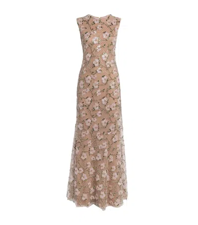 Self-portrait Sequin-embellished Rhinestone Maxi Dress In Brown