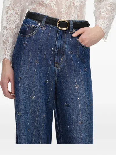 Self-portrait Sequin-embellished Wide-leg Jeans In Blue