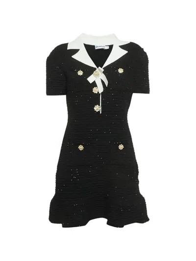 Pre-owned Self-portrait Sequinned Bow Mini Dress In Black