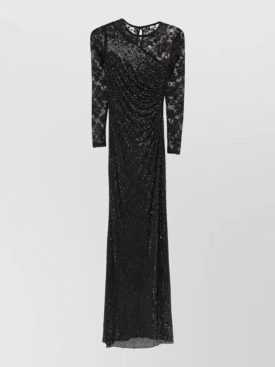 Self-portrait Sheer Lace Asymmetric Maxi Dress In Black