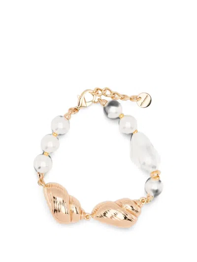 Self-portrait Shell-motif Faux-pearl Bracelet In Gold