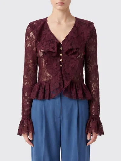 Self-portrait Burgundy Lace Ruffle Crop Top In Red