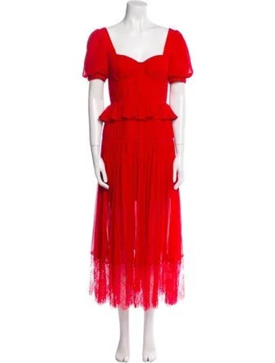 Pre-owned Self-portrait Short Sleeve Chiffon Midi Dress Long Dress In Red
