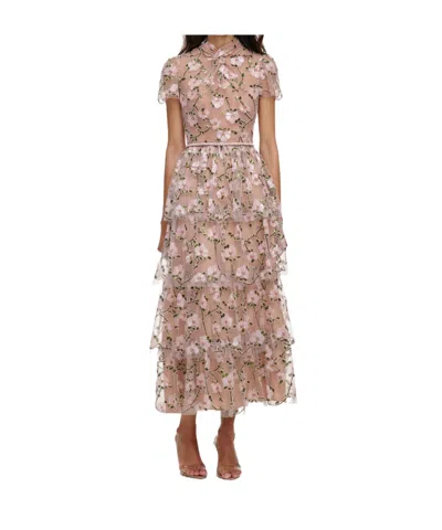Self-portrait Short Sleeve Dress In Pink