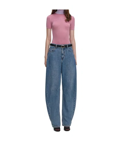 Self-portrait Short Sleeve Knit Top In Pink