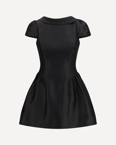 Self-portrait Short Taffeta Dress With Collar In Black