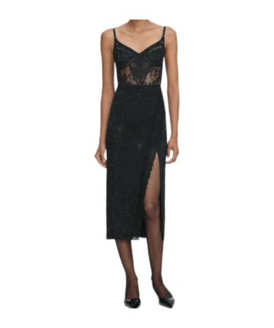 Self-portrait Side-slit Embellished Midi Skirt In Black