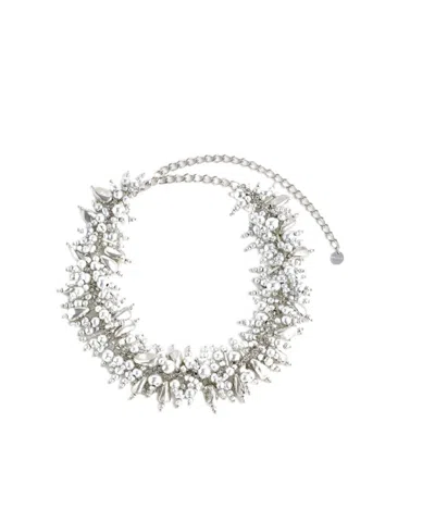 Self-portrait Silver Beaded Choker In Metallic