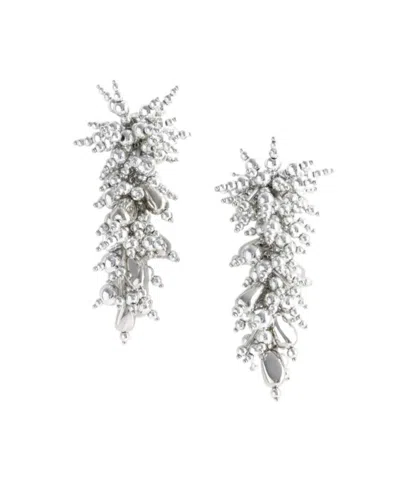 Self-portrait Silver Beaded Dangle Earring In Metallic