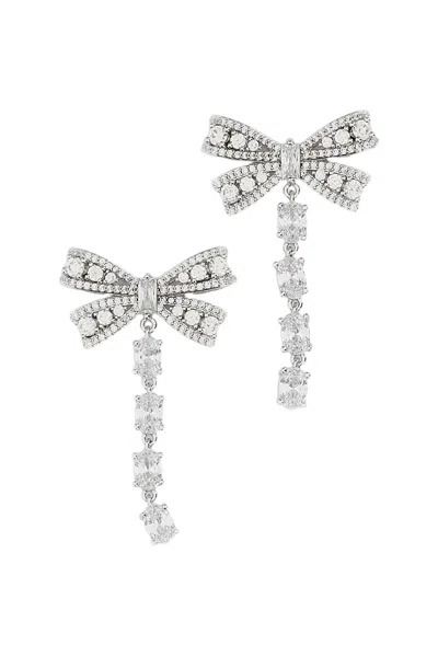 Self-portrait Silver Crystal Bow Droplet Earrings