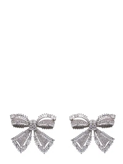 Self-portrait Silver Crystal Bow Earrings