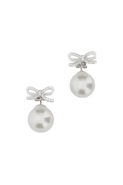 Self-portrait Silver Crystal Bow Pearl Earrings
