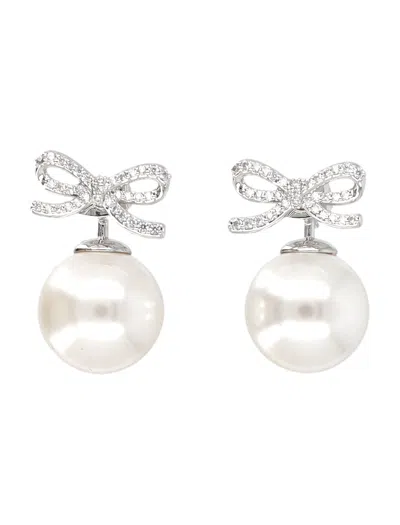 Self-portrait Silver Crystal Bow Pearl Earrings