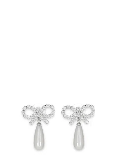 Self-portrait Silver Crystal Bow Pearl Teardrop Earrings