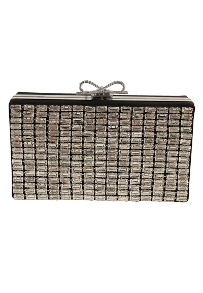 Self-portrait Silver Crystal Chainmail Bow Snap Clutch In Beige