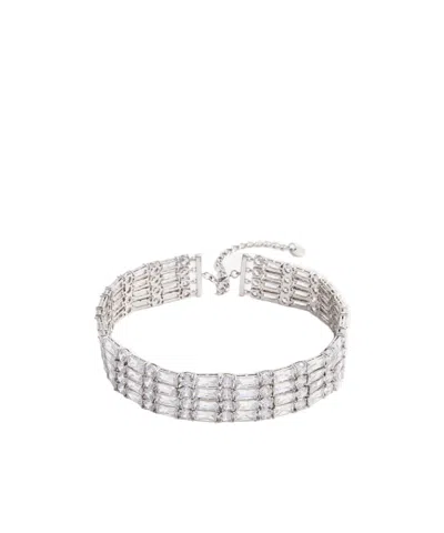 Self-portrait Silver Crystal Choker In Gray