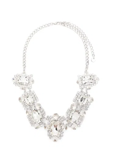 Self-portrait Silver Crystal Cluster Necklace In Pattern