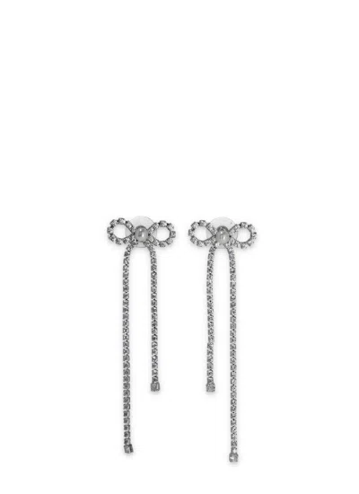 Self-portrait Silver Crystal Droplet Bow Pearl Earrings