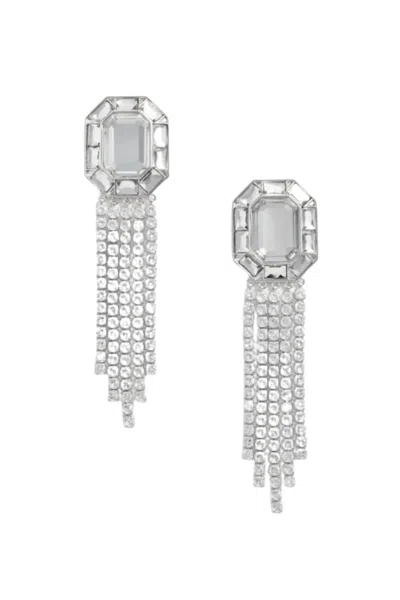 Self-portrait Silver Crystal Droplet Brass Earrings