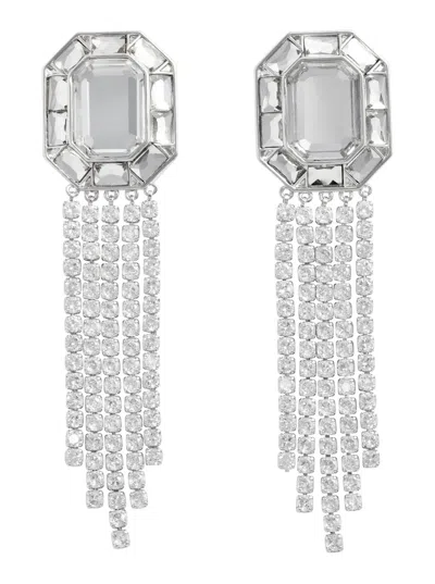Self-portrait Silver Crystal Droplet Earrings In Metallic