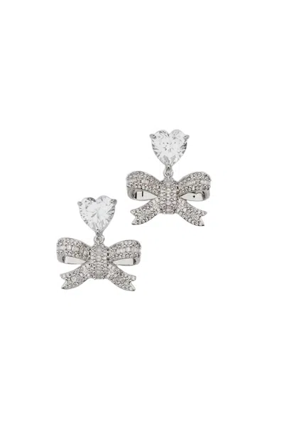 Self-portrait Silver Crystal Heart Bow Earrings
