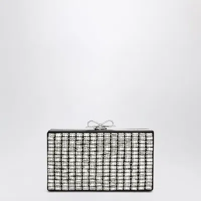 Self-portrait Silver Crystal Mini Mesh Clutch Bag In Metal