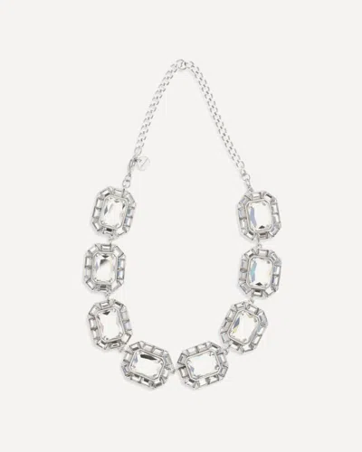 Self-portrait Silver Crystal Necklace In Metallic