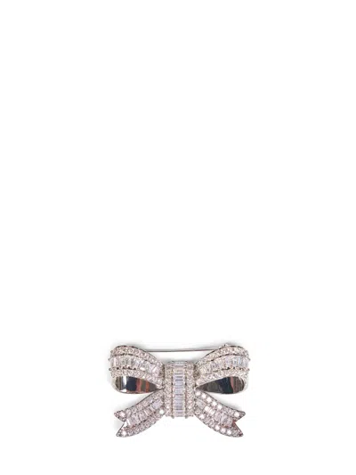 Self-portrait Silver Crystal-embellished Metal Bow-shaped Brooch In White