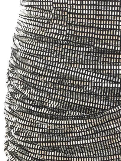 Self-portrait Silver Rhinestone Draped Mini Skirt In Black