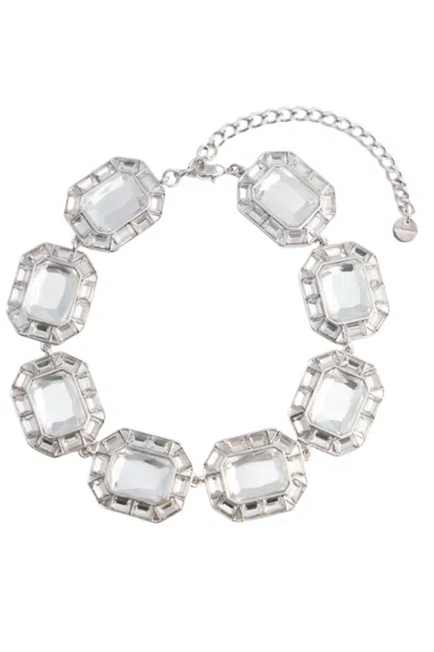 Self-portrait Silver Silver Crystal Zirconia Coated Brass Necklace In Metallic