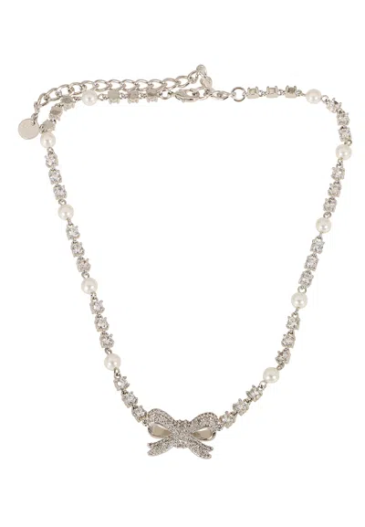 Self-portrait Silver Three-dimensional Crystal Pearl Bow Choker In Yellow