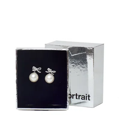 Self-portrait Silver-plated Brass Crystal Bow Pearl Drop Earrings In White