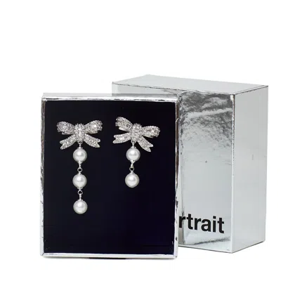 Self-portrait Silver-plated Brass Crystal Bow Pearl Drop Earrings