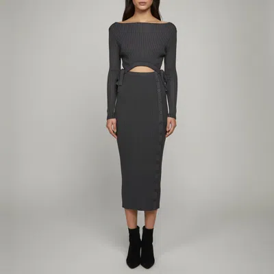 Pre-owned Self-portrait Slate Rib Knit Cut-out Bodycon Midi Dress S In Navy Blue