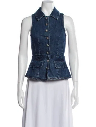 Pre-owned Self-portrait Sleeveless Blouse In Blue
