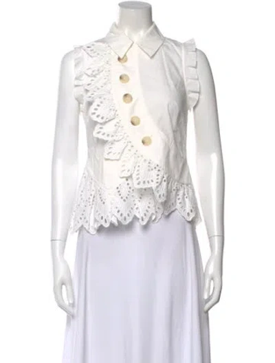 Pre-owned Self-portrait Sleeveless Blouse In White