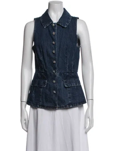 Pre-owned Self-portrait Sleeveless Button-up Top W/ Tags In Blue