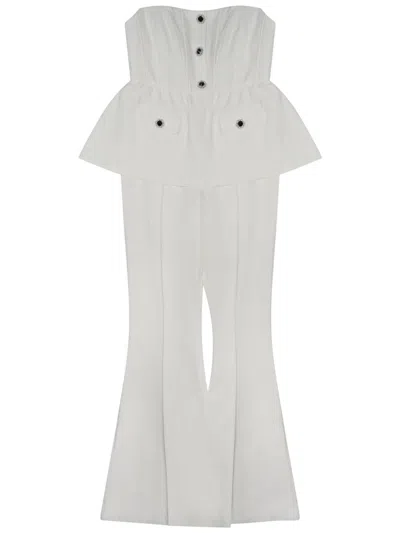 Self-portrait Sleeveless Jumpsuit In White