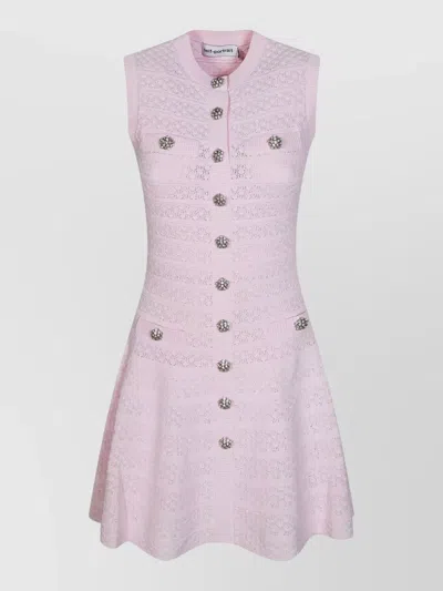 Self-portrait Sleeveless Knee Length Dress Textured Fabric In Pink