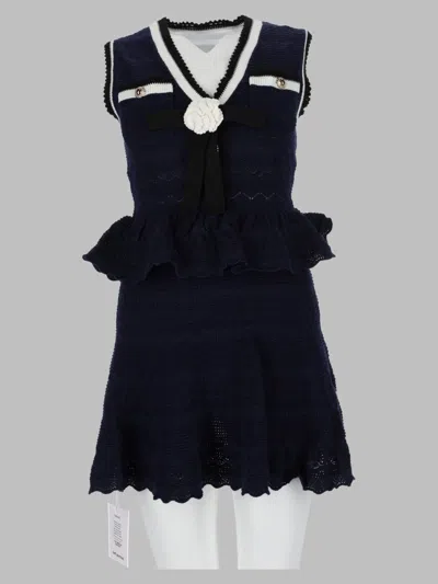 Self-portrait Sleeveless Knit Mini Dress With Contrast Trim In Blue