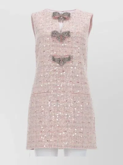 Self-portrait Sleeveless Mini Dress Tweed Bow Detail In Pink
