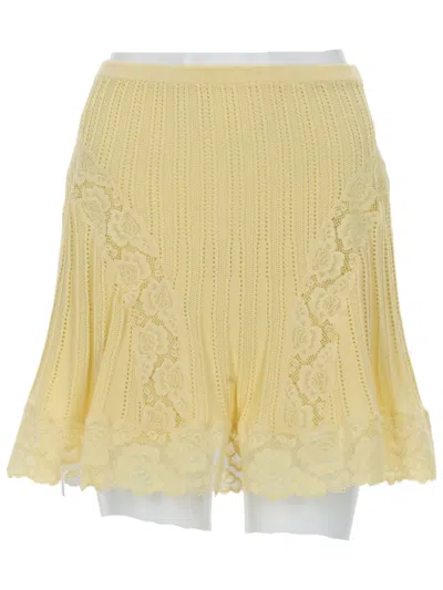 Self-portrait Slim Fit Open Knit Mini Skirt In Yellow