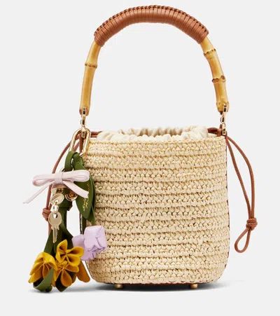 Self-portrait Small Raffia Bucket Bag In Neutral