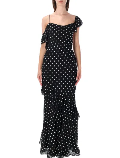 Self-portrait Sophisticated Polka Dot Maxi Dress In Black