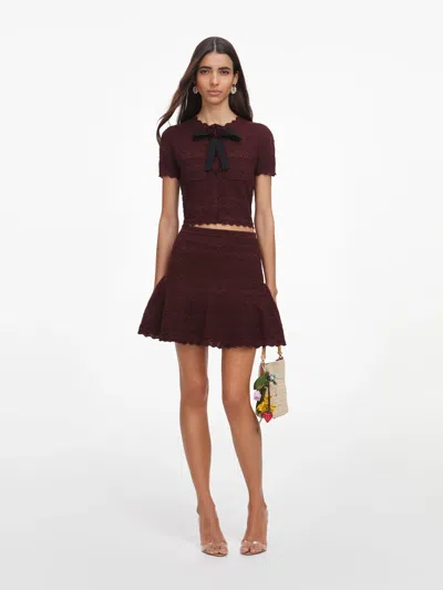 Self-portrait Scalloped-hem Flared Skirt In Brown
