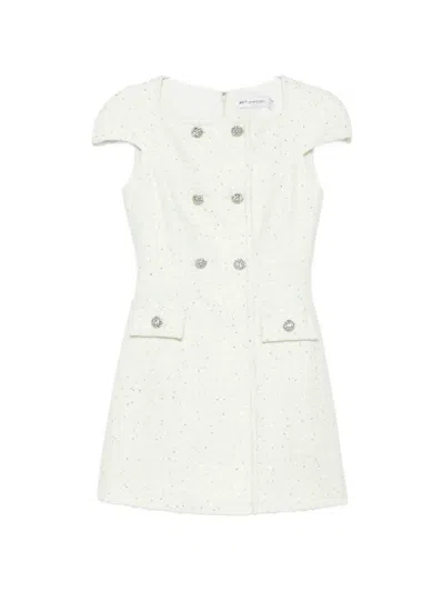 Self-portrait Sp Lime Boucle Mini Dress Green In White