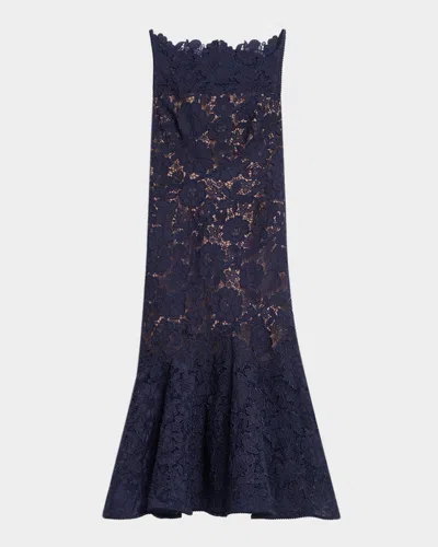 Self-portrait Spiral Lace Mermaid Midi Dress In Blue