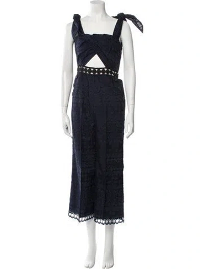 Pre-owned Self-portrait Square Neckline Jumpsuit In Blue
