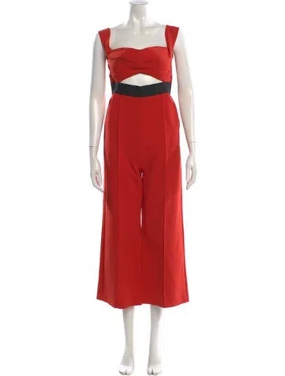 Pre-owned Self-portrait Square Neckline Jumpsuit In Red