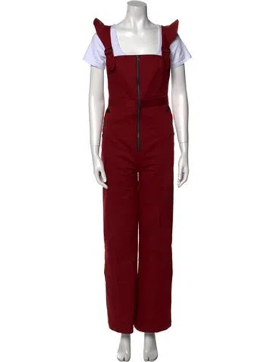 Pre-owned Self-portrait Square Neckline Jumpsuit In Red